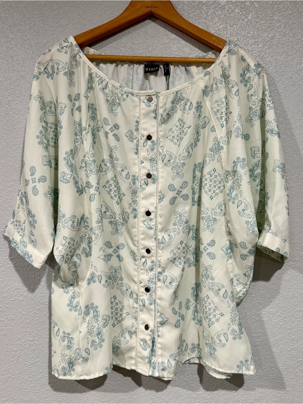 Button-Front Cream Floral Print Blouse